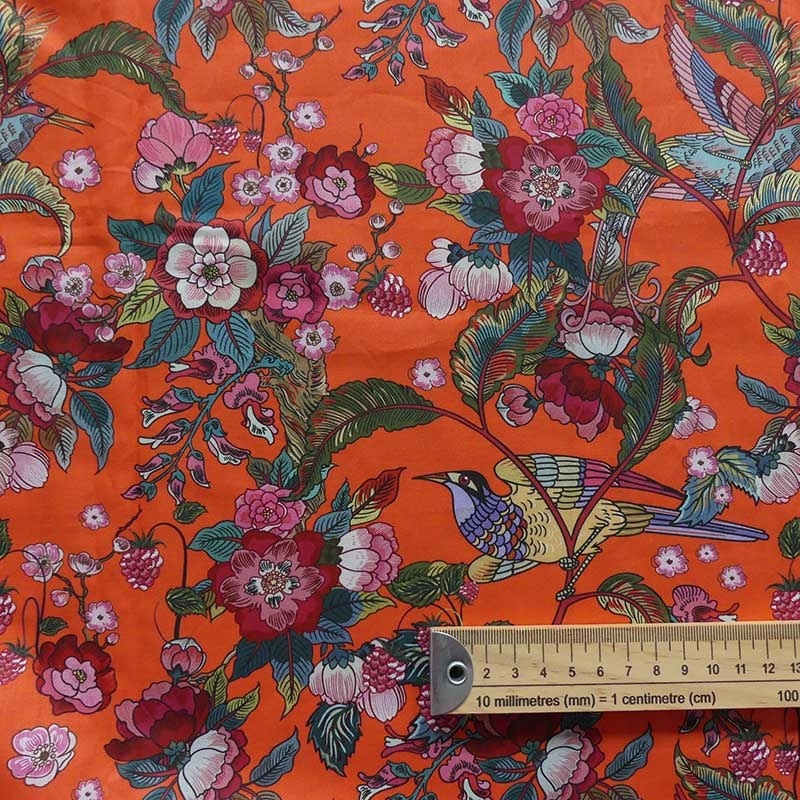 Tissu Popeline Sarah Shelby Fleurs Orange Tissus Des Ursules