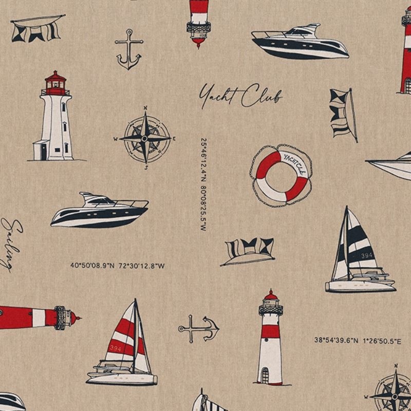 Coussins sur mesure en ligne - Tissu Toile Imprimée Yacht Club Fond Coloris  Lin - Tissus des Ursules