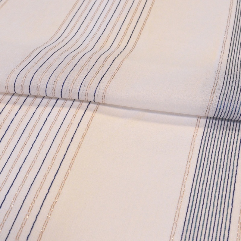 Tissu Etamine Rayée Paros Lurex Bleu 