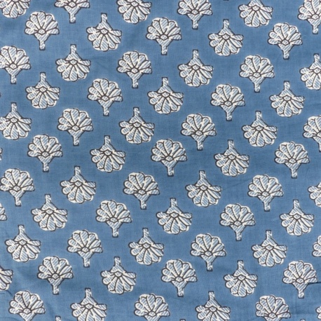 Tissu Impression Tampons Mains Floral Bleu Clair