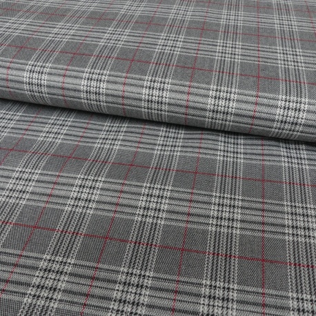 Tissu Tartan Ecossais Gris rouge 