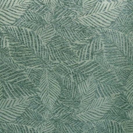 Tissu Jacquard Chenillé Feuilles Vert