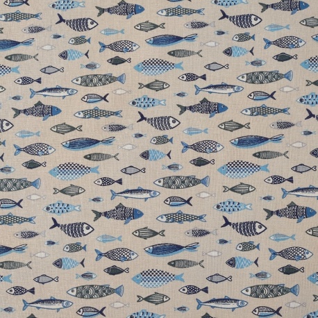 Tissu Poisson Percale Imprimé Lin