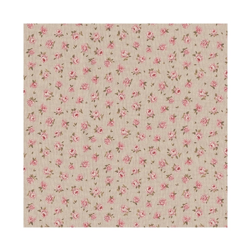 Tissu Fleurs Rose Fond Coloris Lin