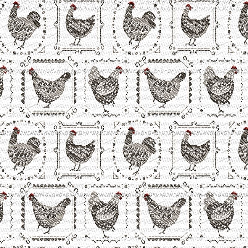 Tissu Jacquard Poules Coloris Blanc et lin 