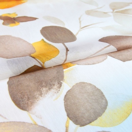 Tissu Voile Imprimé Eucalyptus Jaune 