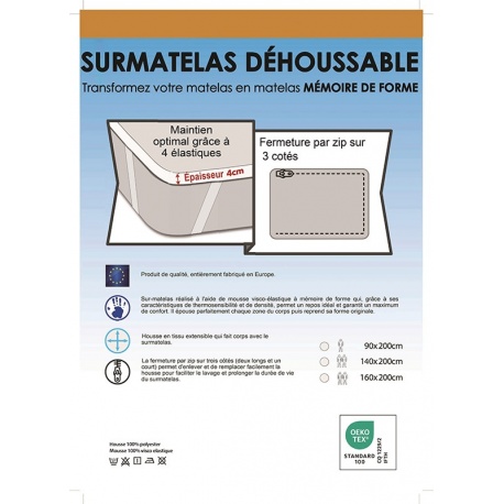 Surmatelas Memoflat Memoire de Forme 100pes