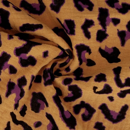 Tissu Double Gaze Imprimé Leopard Fond Camel 