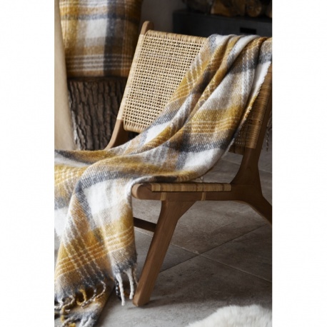 Plaid Inverno Carreaux et Franges Ocre