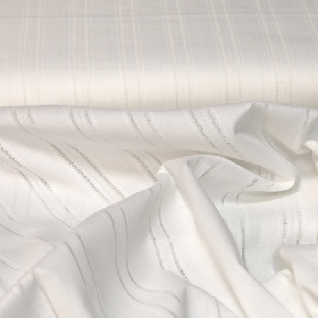 Tissu Voile de Coton Brodé Jour Echelle Blanc 