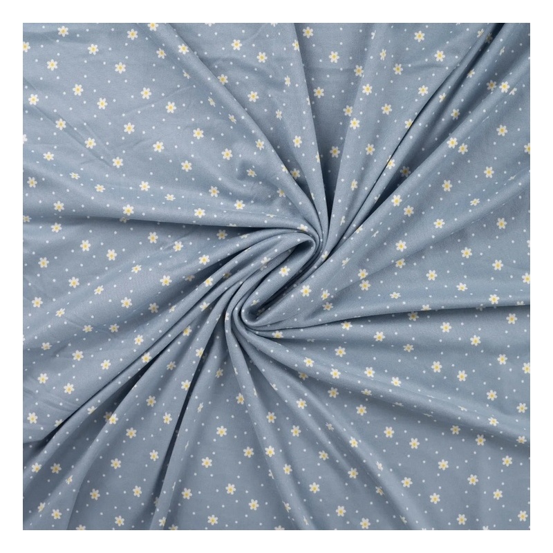 Tissu Jersey Peau de Pêche Imprimé Fleurs Bleu