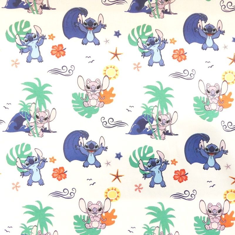 Tissu Licence Lilo&stitch Islande Fun Imprimé Multico Fond Blanc