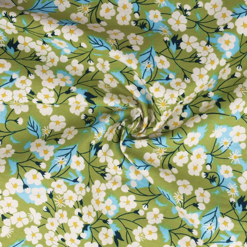 Tissu Coton Imprimé Tana Flower Vert 