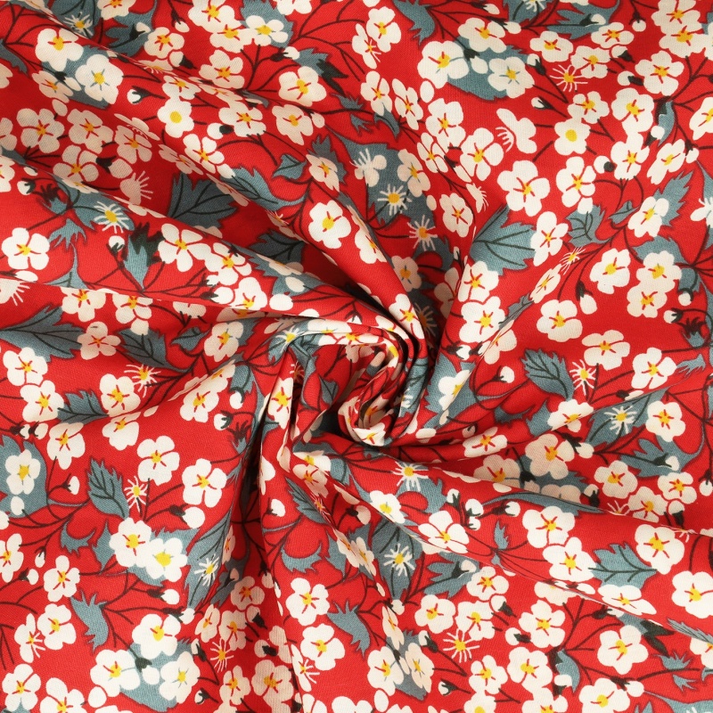 Tissu Coton Imprimé Tana Flower Rouge