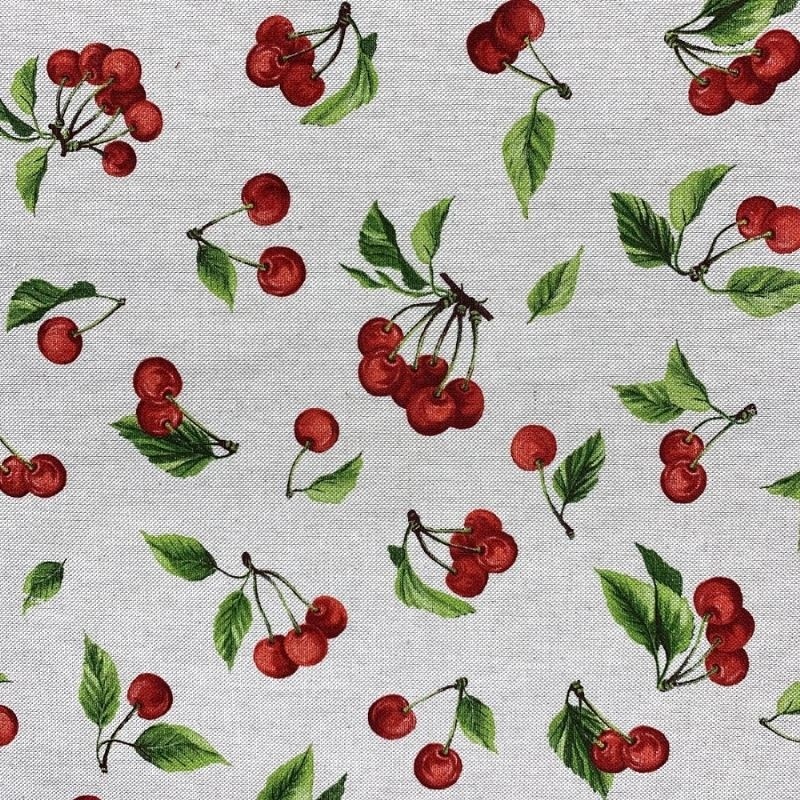 Tissu Toile Imprimée Cerises Rouge