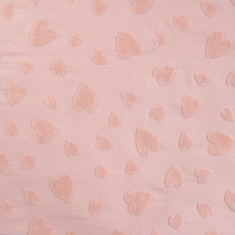 Tissu Coton Jacquard Coeur Rose 