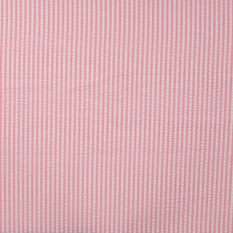 Tissu Poly Coton Seersucker Rayure Rose Clair