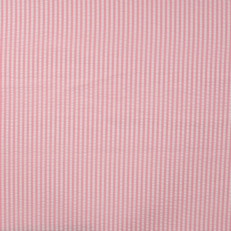 Tissu Poly Coton Seersucker Rayure Rose Clair