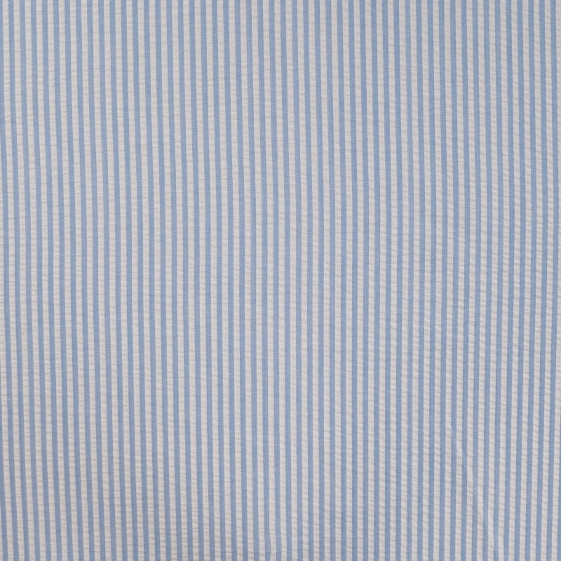 Tissu Poly Coton Seersucker Rayure Bleu Ciel 