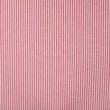 Tissu Poly Coton Seersucker Rayure Rouge