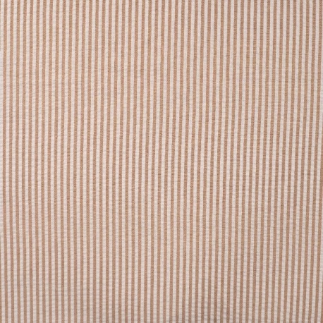 Tissu Poly Coton Seersucker Rayure Caramel 