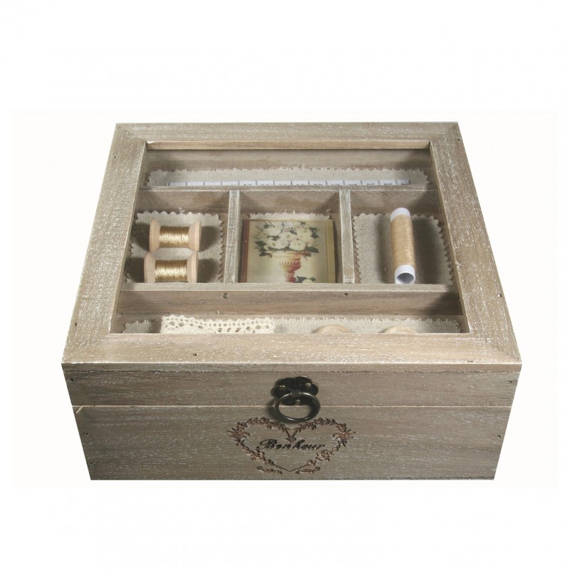 Boîte à couture carré en bois - Tissus des Ursules