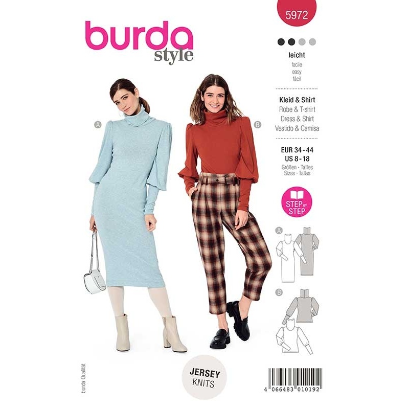 Patron 5972 Burda Style Robe Tricot & T-shirt à Cole Roule 34/44