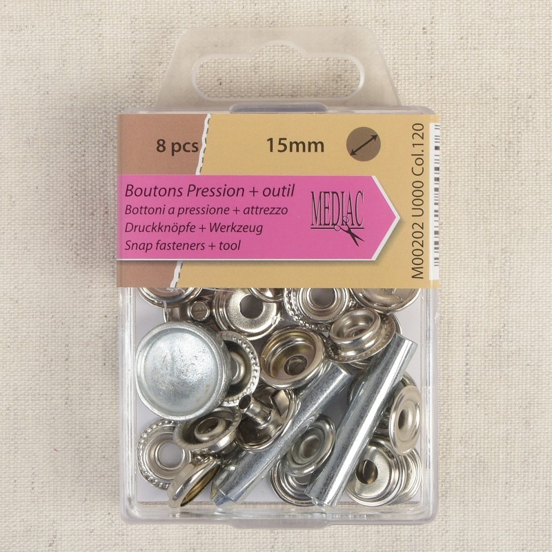 Bouton pression metal 30 (sets) pièces bronzé 15 mm + outil 4 pcs